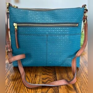 Fossil‎ 1954 Blue Synthetic And Leather Crossbody Purse